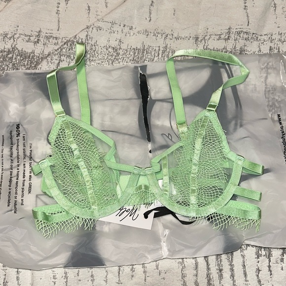 Wolf & Whistle Valentina Cut out Trim Mesh Bra in Green - Picture 1 of 4